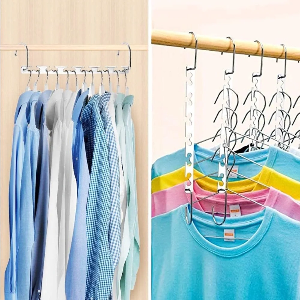 Space Saving Sturdy Cascading Silver Metal Hangers Closet Organizer Pack of 4